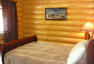 cozy log cabin bedroom, quality bedding