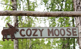 Cozy Moose Cabin sign